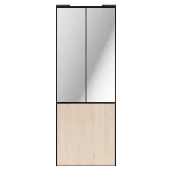 Porte de placard coulissante atelier effet chêne clair profil noir GoodHome Arius H. 248,5 x L. 91.2 cm + amortisseurs
