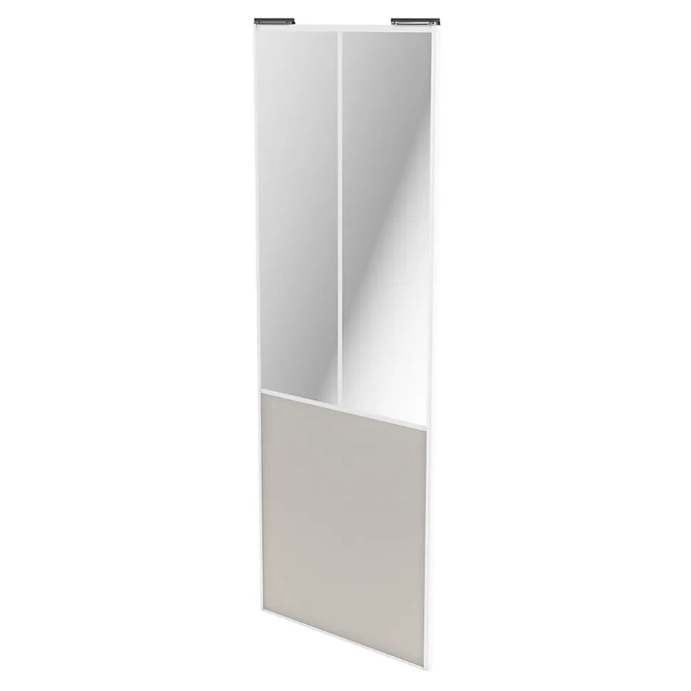 Porte de placard coulissante atelier gris clair mat profil blanc GoodHome Arius H. 248,5 x L. 91.2 cm + amortisseurs