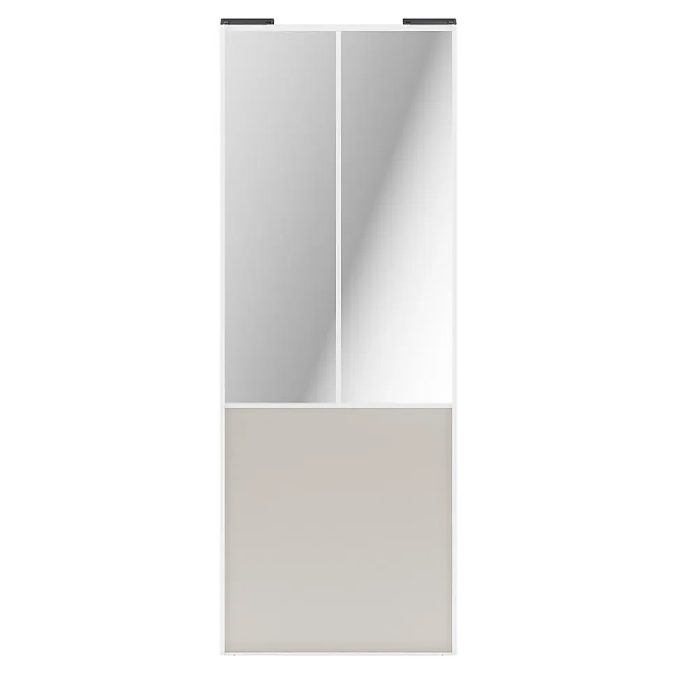 Porte de placard coulissante atelier gris clair mat profil blanc GoodHome Arius H. 248,5 x L. 91.2 cm + amortisseurs