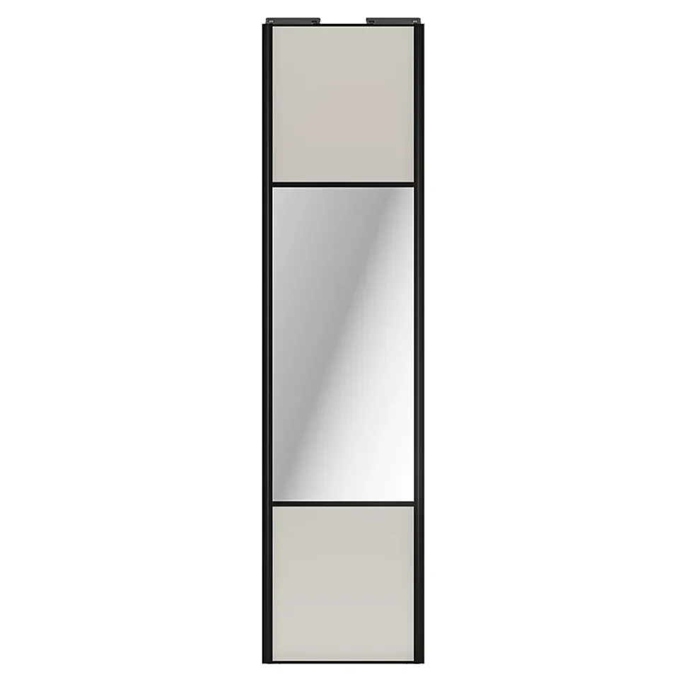 Porte de placard coulissante avec miroir gris clair mat profil noir GoodHome Arius H. 248,5 x L. 62.2 cm + amortisseurs