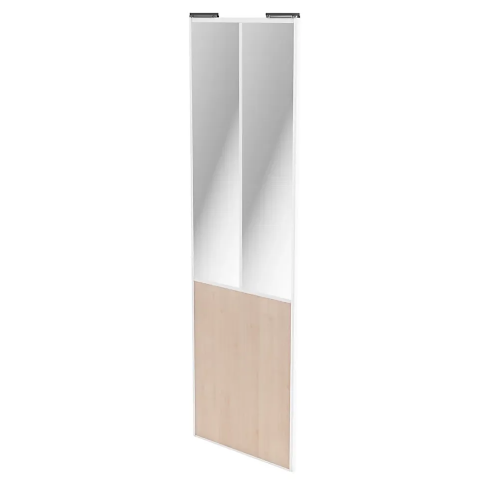 Porte de placard coulissante atelier effet chêne clair profil blanc GoodHome Arius H. 248,5 x L. 61.2 cm + amortisseurs