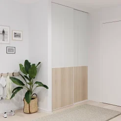 Porte de placard coulissante atelier effet chêne clair profil blanc GoodHome Arius H. 248,5 x L. 61.2 cm + amortisseurs