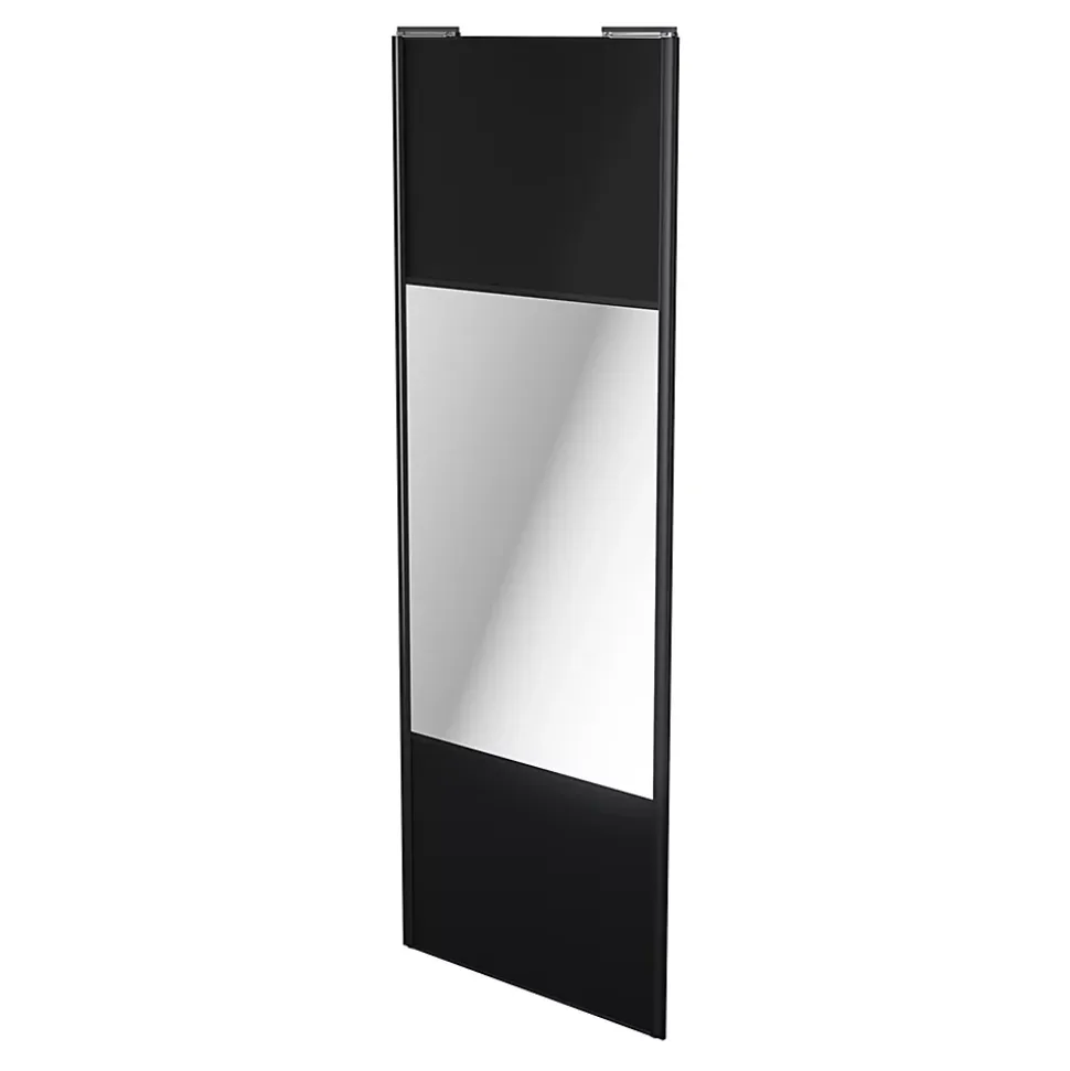 Porte de placard coulissante avec miroir noir mat profil noir GoodHome Arius H. 248,5 x L. 92.2 cm + amortisseurs