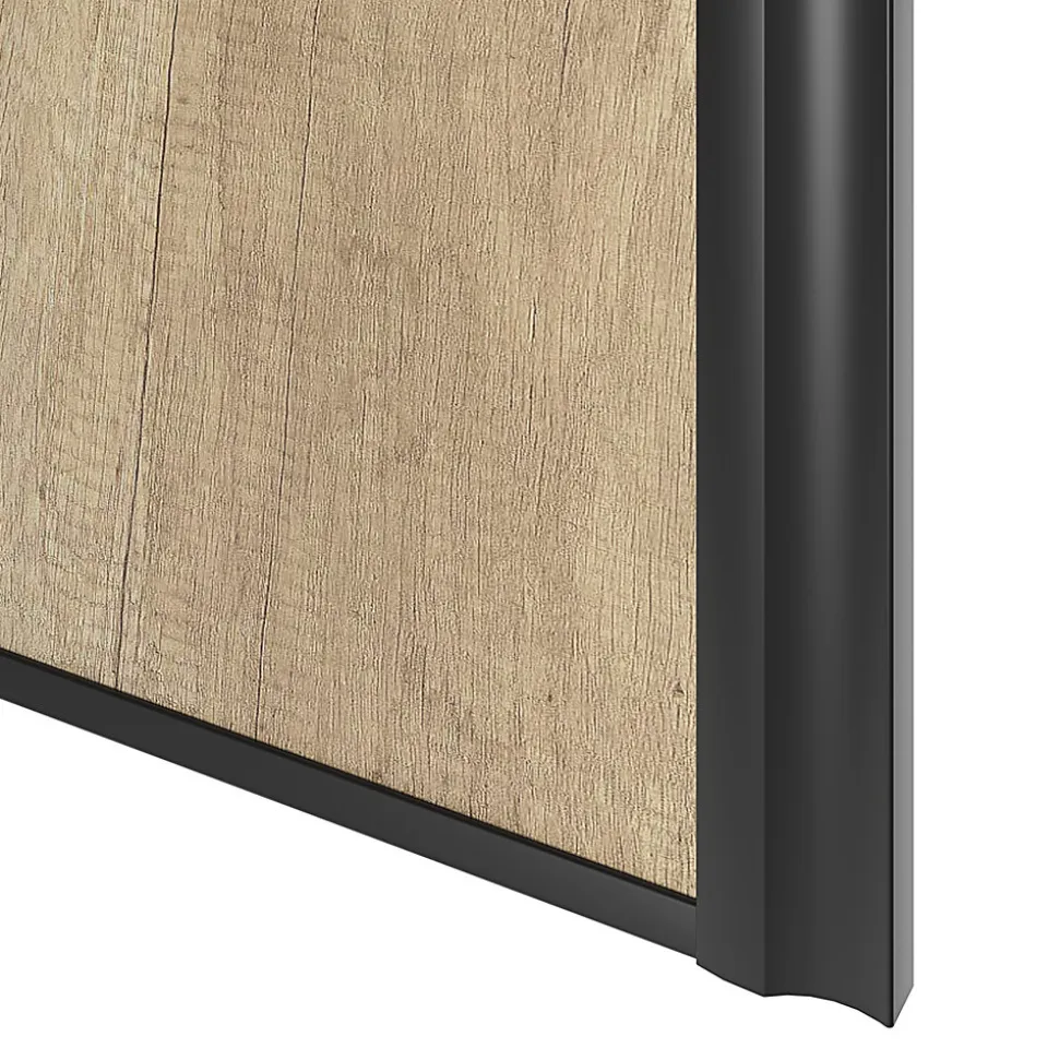 Porte de placard coulissante atelier effet chêne brut profil noir GoodHome Arius H. 248,5 x L. 76.2 cm + amortisseurs