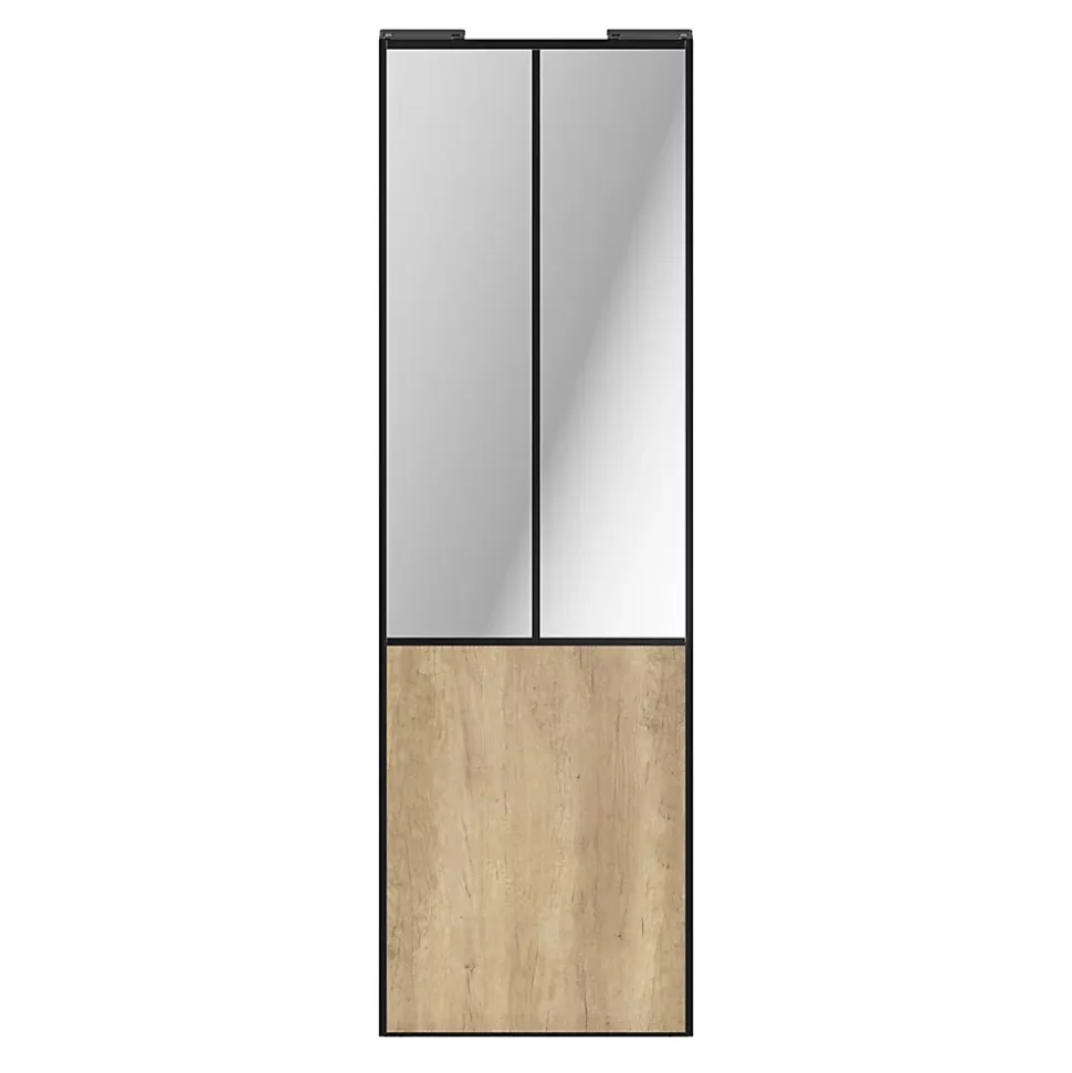 Porte de placard coulissante atelier effet chêne brut profil noir GoodHome Arius H. 248,5 x L. 76.2 cm + amortisseurs
