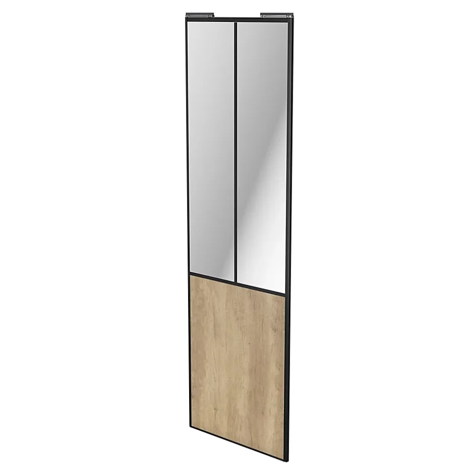 Porte de placard coulissante atelier effet chêne brut profil noir GoodHome Arius H. 248,5 x L. 76.2 cm + amortisseurs