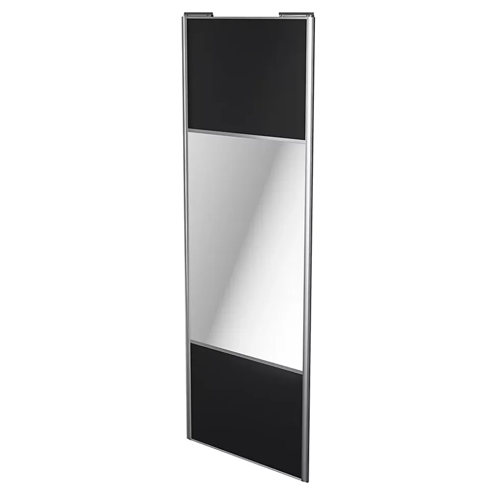 Porte de placard coulissante avec miroir noir mat profil gris GoodHome Arius H. 248,5 x L. 92.2 cm + amortisseurs