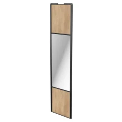 Porte de placard coulissante avec miroir effet chêne brut profil noir GoodHome Arius H. 248,5 x L. 62.2 cm + amortisseurs
