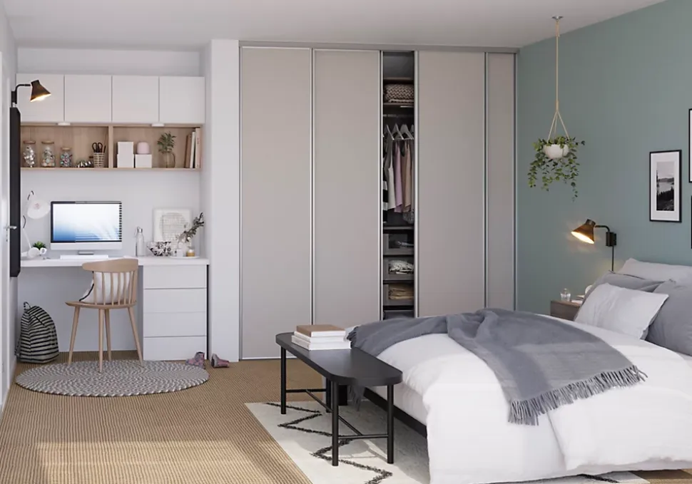 Porte de placard coulissante gris clair mat profil gris GoodHome Arius H. 248,5 x L. 62.2 cm + amortisseurs