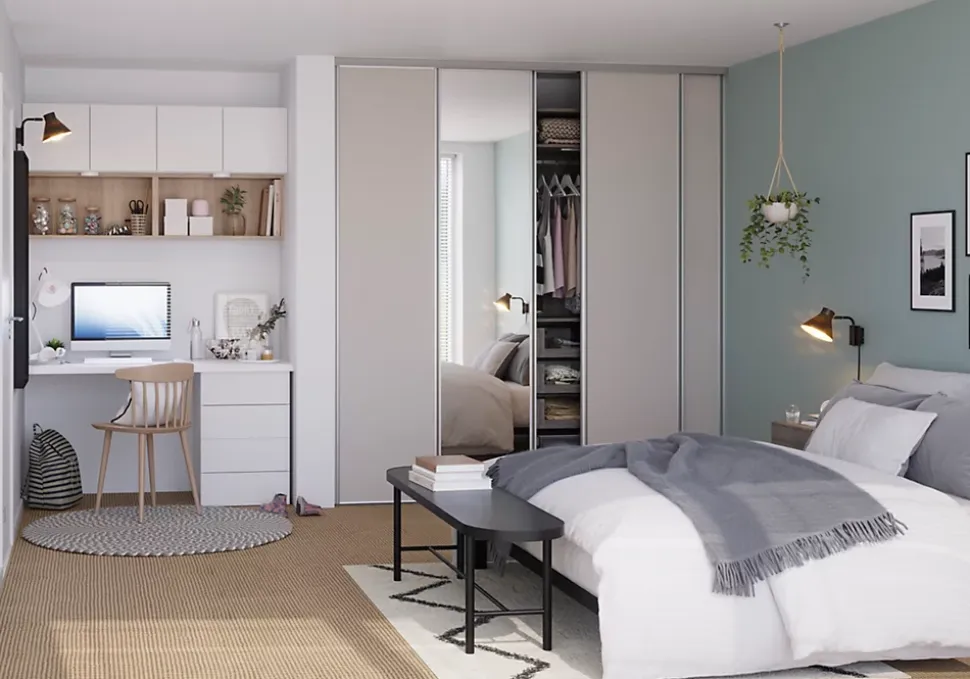 Porte de placard coulissante gris clair mat profil gris GoodHome Arius H. 248,5 x L. 62.2 cm + amortisseurs