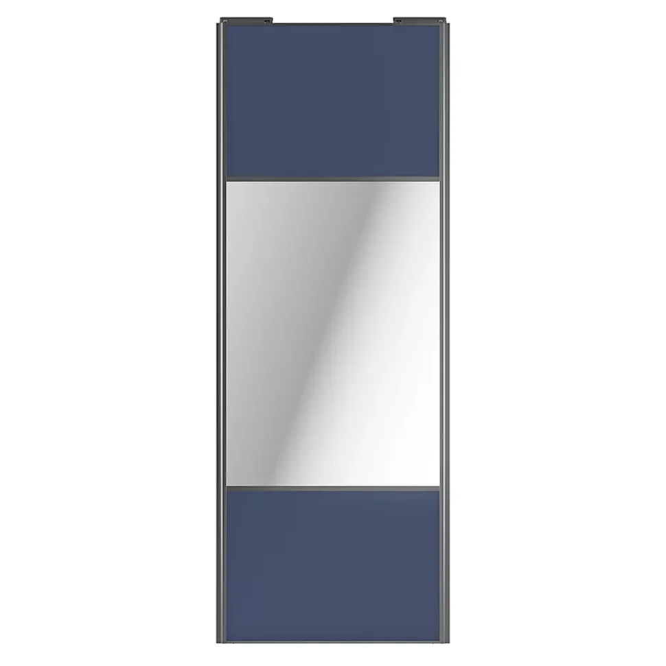 Porte de placard coulissante avec miroir bleu profil gris GoodHome Arius H. 248,5 x L. 92.2 cm + amortisseurs