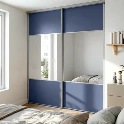 Porte de placard coulissante avec miroir bleu profil gris GoodHome Arius H. 248,5 x L. 92.2 cm + amortisseurs