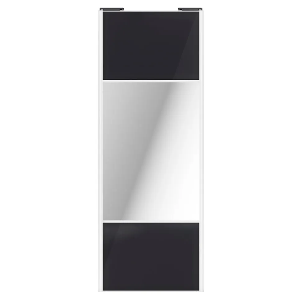 Porte de placard coulissante avec miroir noir profil blanc GoodHome Arius H. 248,5 x L. 92.2 cm + amortisseurs