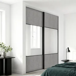 Porte de placard coulissante avec miroir béton profil noir GoodHome Arius H. 248,5 x L. 92.2 cm + amortisseurs