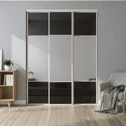Porte de placard coulissante avec miroir noir profil blanc GoodHome Arius H. 248,5 x L. 62.2 cm + amortisseurs