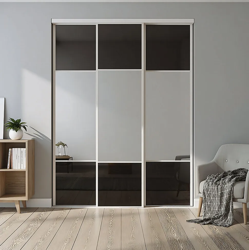 Porte de placard coulissante avec miroir noir profil blanc GoodHome Arius H. 248,5 x L. 62.2 cm + amortisseurs