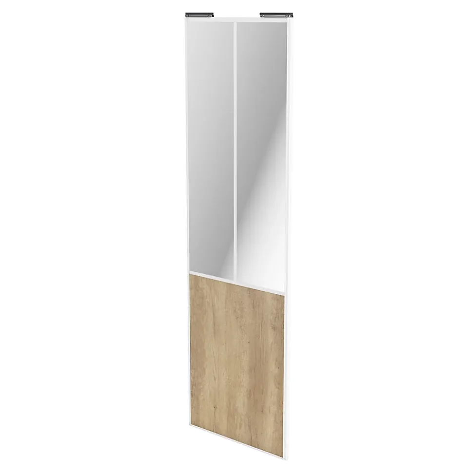 Porte de placard coulissante atelier effet chêne brut profil blanc GoodHome Arius H. 248,5 x L. 76.2 cm + amortisseurs