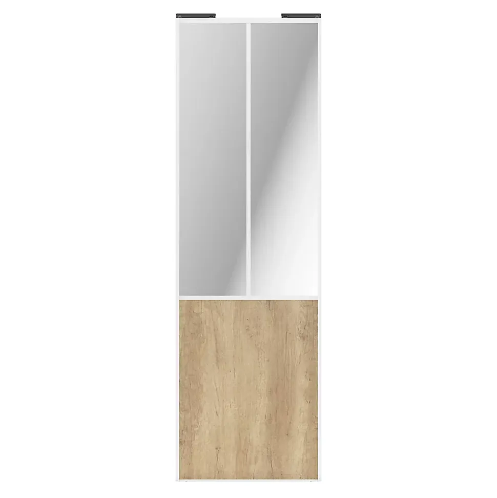 Porte de placard coulissante atelier effet chêne brut profil blanc GoodHome Arius H. 248,5 x L. 76.2 cm + amortisseurs