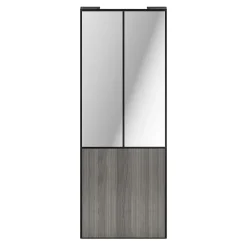 Porte de placard coulissante atelier effet chêne grisé profil noir GoodHome Arius H. 248,5 x L. 91.2 cm + amortisseurs