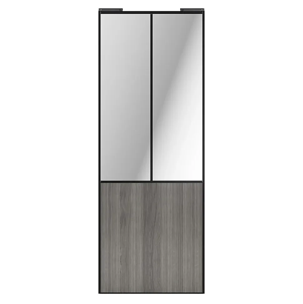 Porte de placard coulissante atelier effet chêne grisé profil noir GoodHome Arius H. 248,5 x L. 91.2 cm + amortisseurs