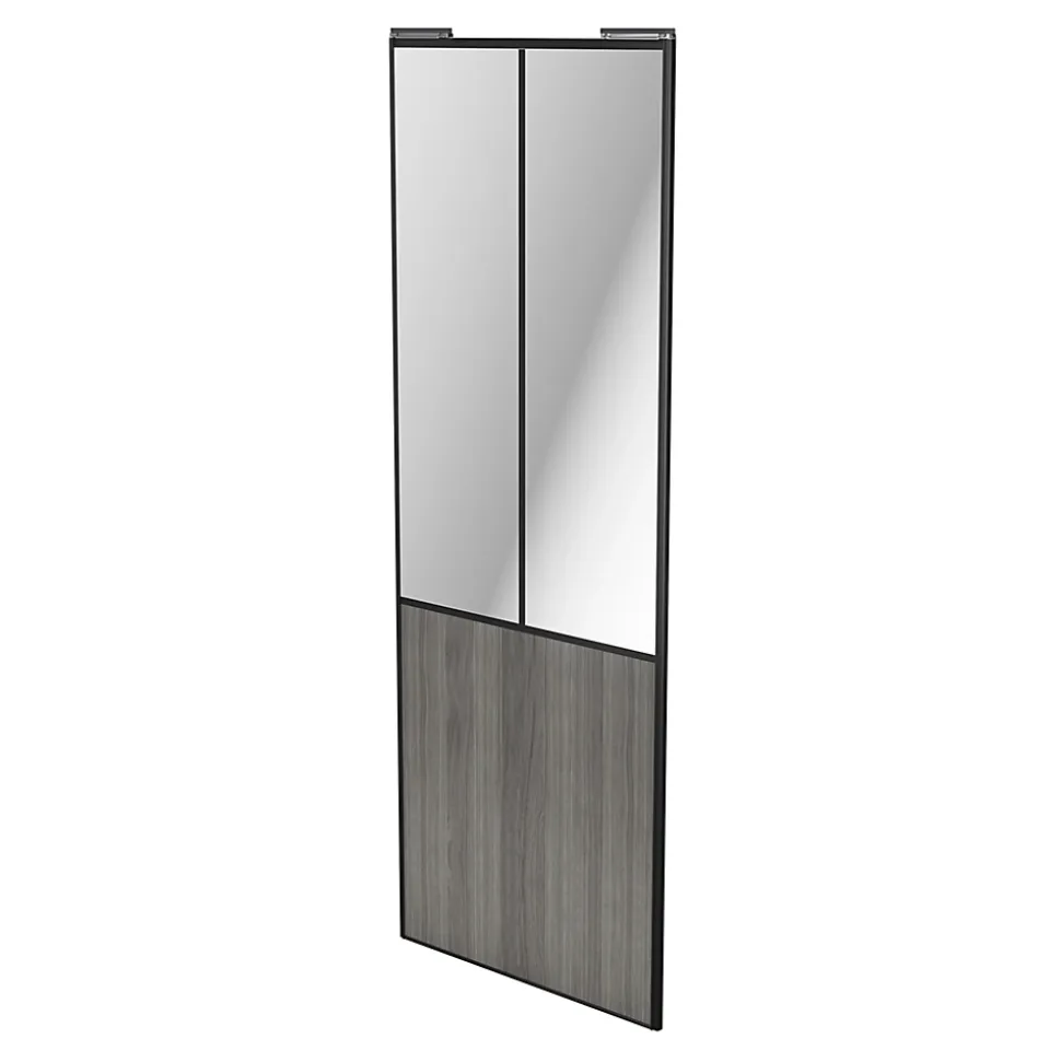 Porte de placard coulissante atelier effet chêne grisé profil noir GoodHome Arius H. 248,5 x L. 91.2 cm + amortisseurs
