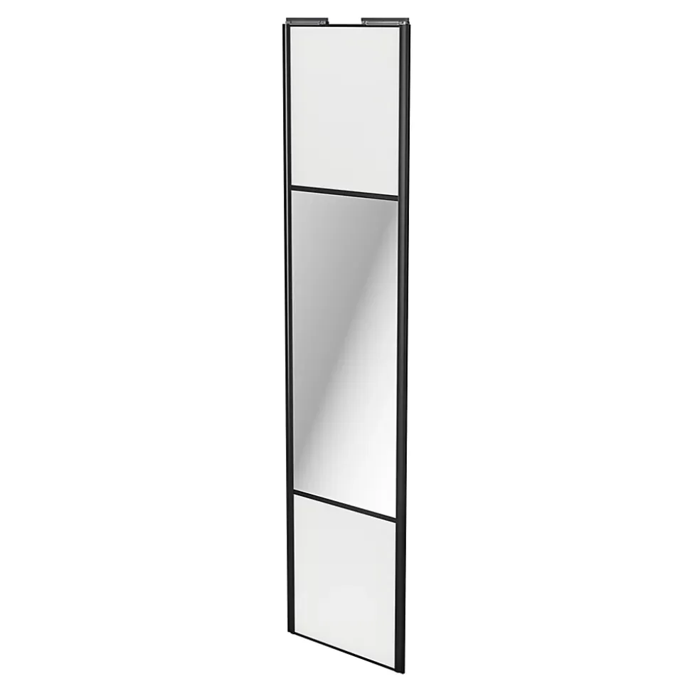 Porte de placard coulissante avec miroir blanc profil noir GoodHome Arius H. 248,5 x L. 62.2 cm + amortisseurs