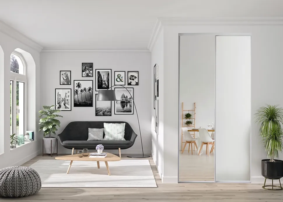 Porte de placard coulissante avec miroir Optimum blanc 120 x 250 cm vendue par 2