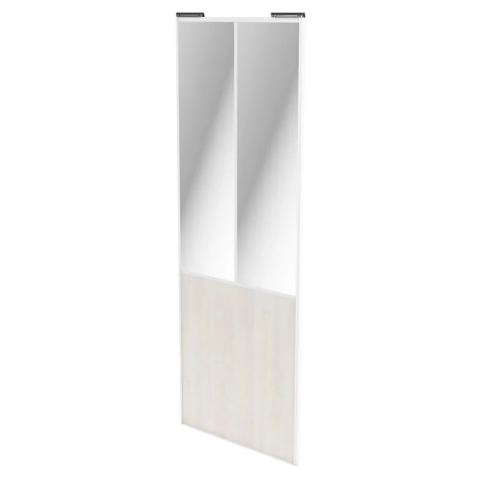 Porte de placard coulissante atelier bois nordique profil blanc GoodHome Arius H. 248,5 x L. 91.2 cm + amortisseurs