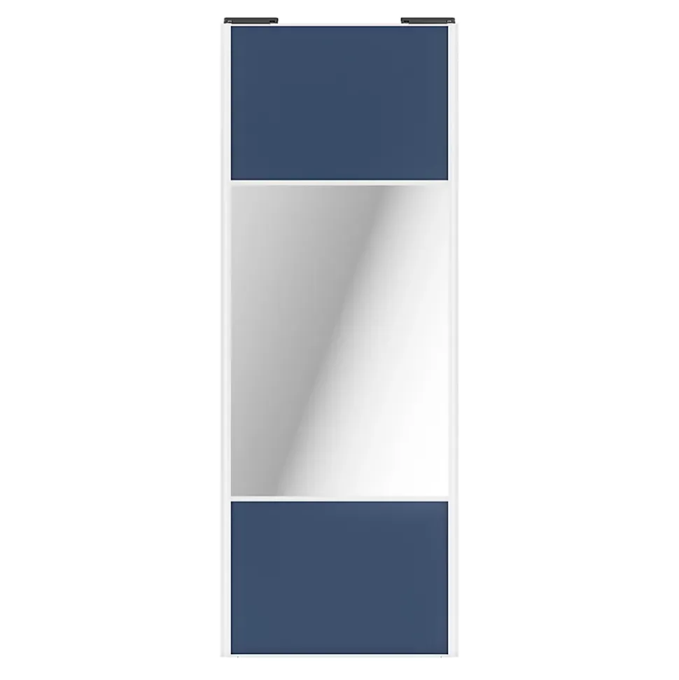 Porte de placard coulissante avec miroir bleu profil blanc GoodHome Arius H. 248,5 x L. 92.2 cm + amortisseurs