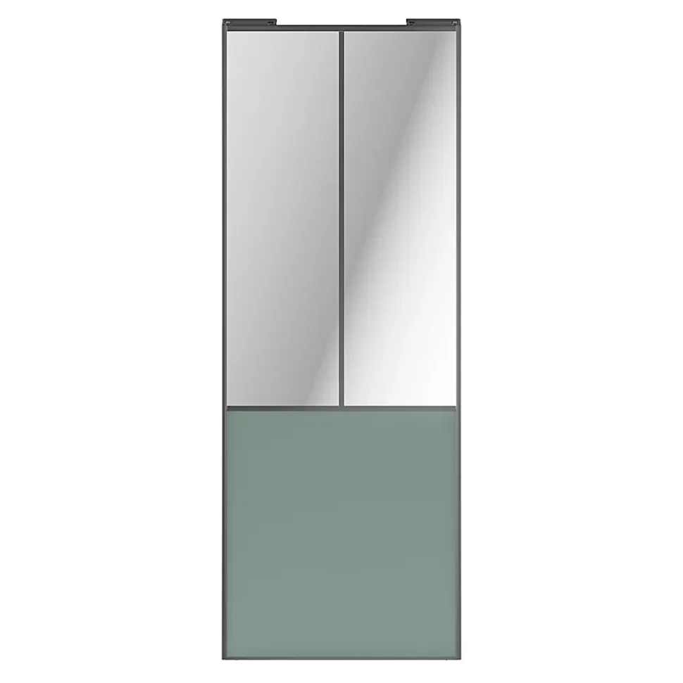 Porte de placard coulissante atelier vert de gris profil gris GoodHome Arius H. 248,5 x L. 91.2 cm + amortisseurs