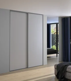 Porte de placard coulissante gris clair mat profil gris GoodHome Arius H. 248,5 x L. 92.2 cm + amortisseurs