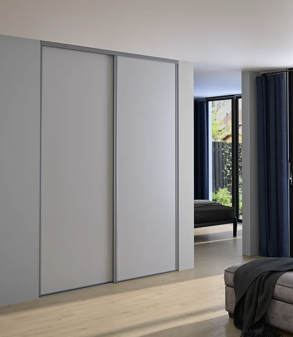 Porte de placard coulissante gris clair mat profil gris GoodHome Arius H. 248,5 x L. 92.2 cm + amortisseurs