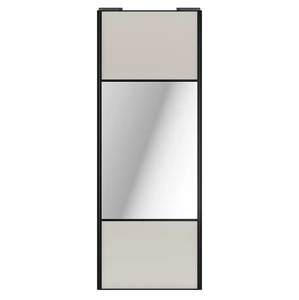 Porte de placard coulissante avec miroir gris clair mat profil noir GoodHome Arius H. 248,5 x L. 92.2 cm + amortisseurs
