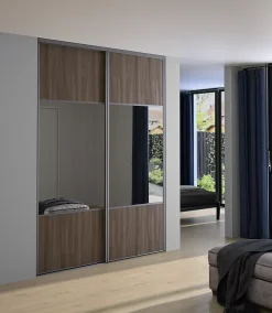 Porte de placard coulissante avec miroir effet chêne grisé profil gris GoodHome Arius H. 248,5 x L. 92.2 cm + amortisseurs