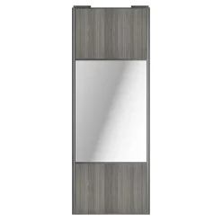 Porte de placard coulissante avec miroir effet chêne grisé profil gris GoodHome Arius H. 248,5 x L. 92.2 cm + amortisseurs
