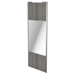 Porte de placard coulissante avec miroir effet chêne grisé profil gris GoodHome Arius H. 248,5 x L. 92.2 cm + amortisseurs