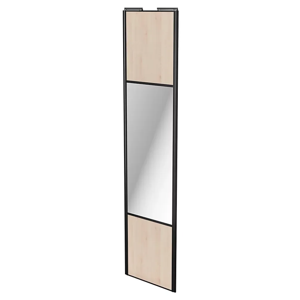 Porte de placard coulissante avec miroir effet chêne clair profil noir GoodHome Arius H. 248,5 x L. 62.2 cm + amortisseurs