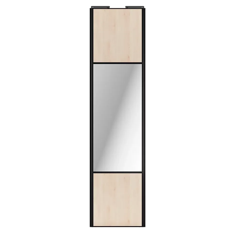 Porte de placard coulissante avec miroir effet chêne clair profil noir GoodHome Arius H. 248,5 x L. 62.2 cm + amortisseurs