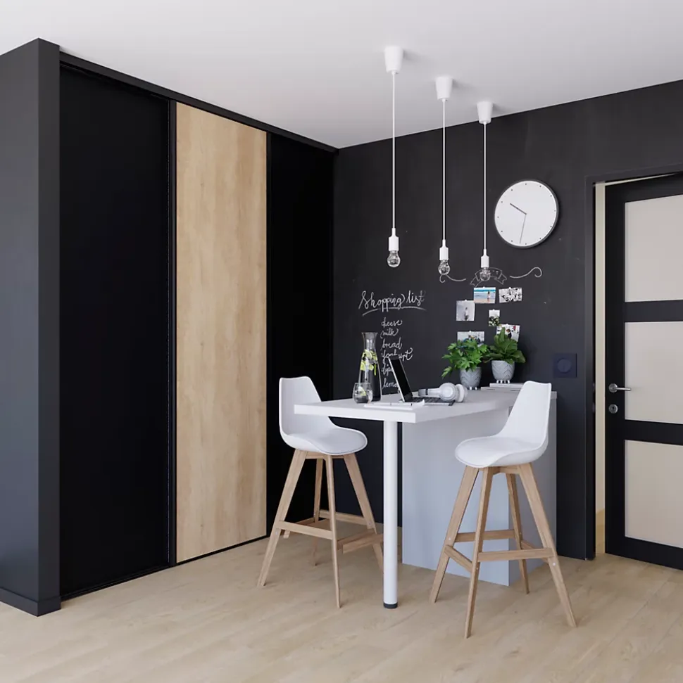 Porte de placard coulissante noir mat profil noir GoodHome Arius H. 248,5 x L. 77.2 cm + amortisseurs