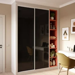 Porte de placard coulissante noir profil blanc GoodHome Arius H. 248,5 x L. 92.2 cm + amortisseurs