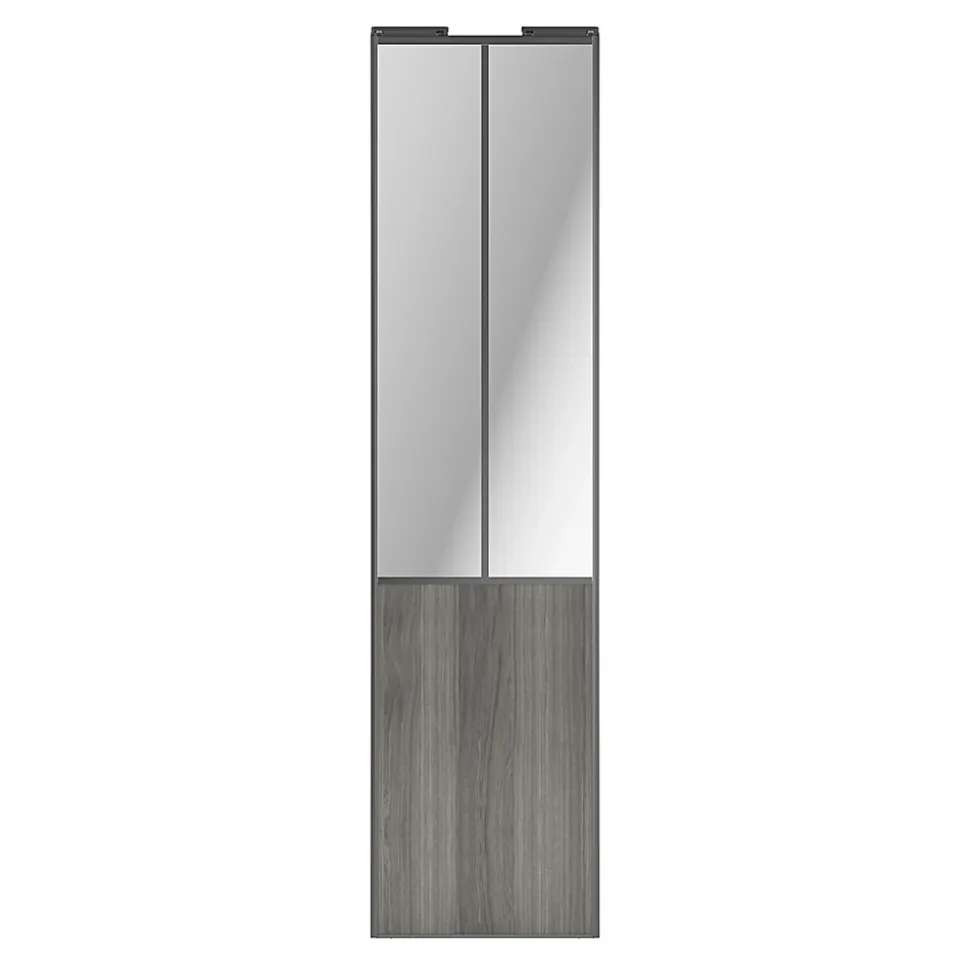 Porte de placard coulissante atelier effet chêne grisé profil gris GoodHome Arius H. 248,5 x L. 61.2 cm + amortisseurs