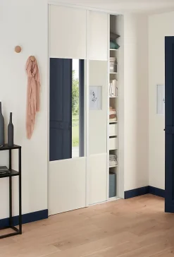Porte de placard coulissante vendue par 2 avec miroir Optimum blanc veiné H. 250 x L. 120 cm