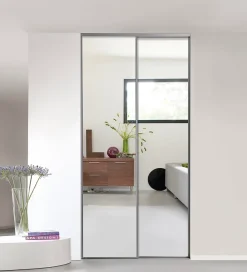 Porte miroir de placard coulissantes H. 250 cm cadre acier gris vendue par 2
