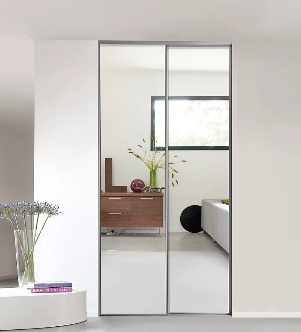 Porte miroir de placard coulissantes H. 250 cm cadre acier gris vendue par 2