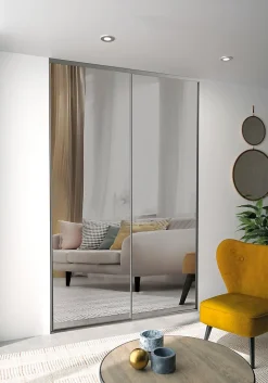 Porte miroir de placard coulissantes H. 250 cm cadre acier gris vendue par 2