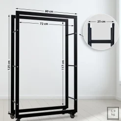 Porte-bûches Keri à roulettes, étagère à bois métal noir, rangement bois de chauffage Noir/25x80x125cm