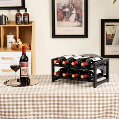 Porte-Bouteille à 2 Niveaux pour 8 Bouteilles, Casier à Vin en Métal Antirouille avec Tapis de Pieds Réglables, Noir