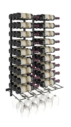 Porte-Bouteille et verres kit mural pour 54 bouteilles noir
