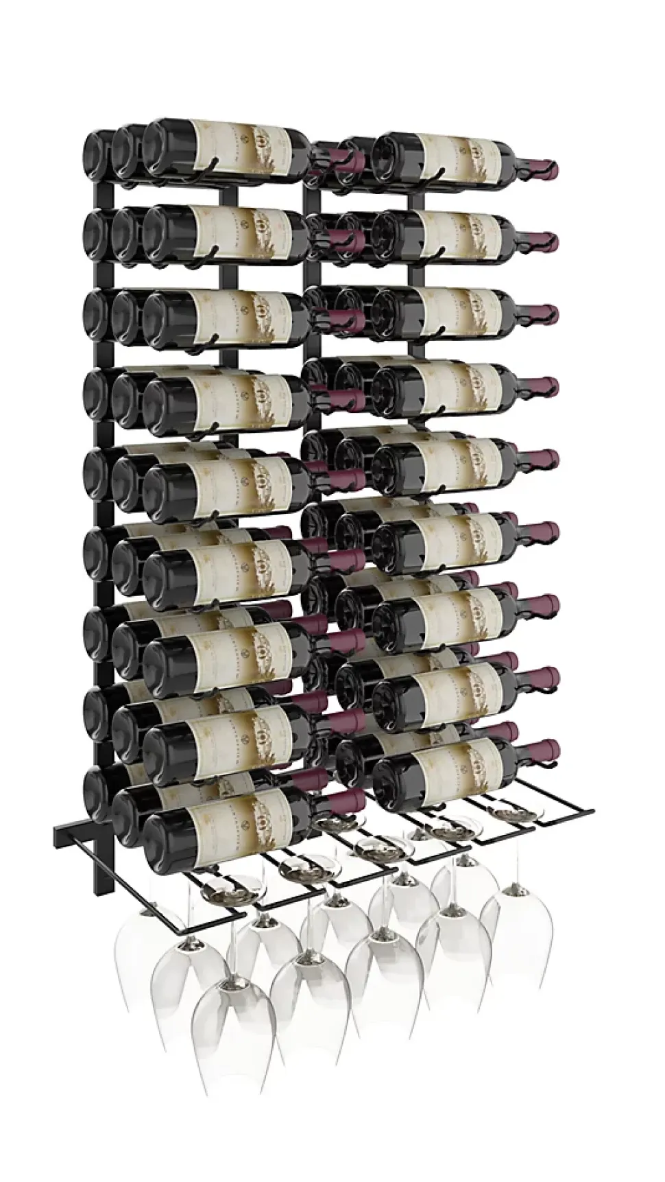 Porte-Bouteille et verres kit mural pour 54 bouteilles noir