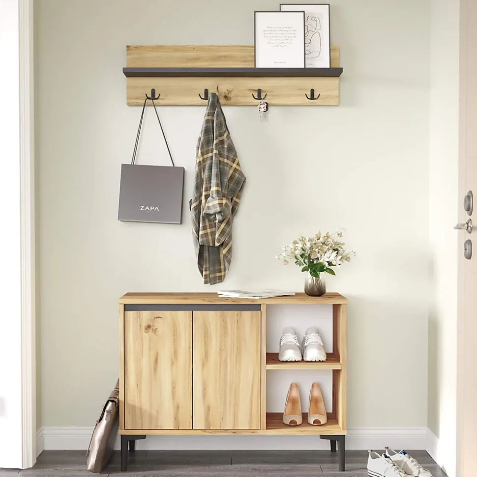 Porte-chaussures et manteaux Roka 68,5x90x35 Panneau de particules PVC Chêne clair Gris Foncé Moderne SET 2 pcss